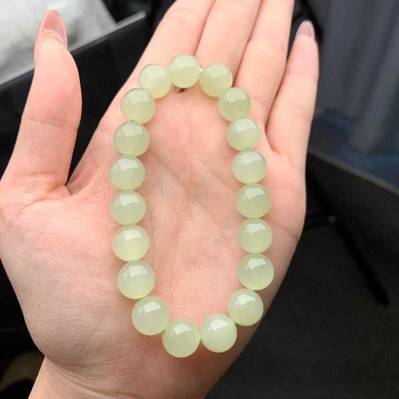 【源头热卖】青海料天然上品和田玉晴水圆珠女串单圈q10多样性发一