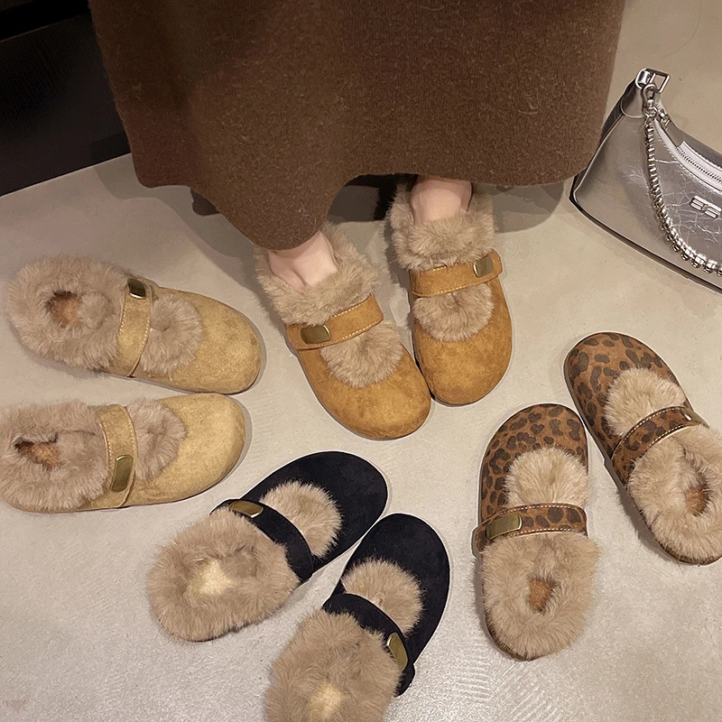 2025新款毛毛单鞋保暖加绒时尚平底鞋