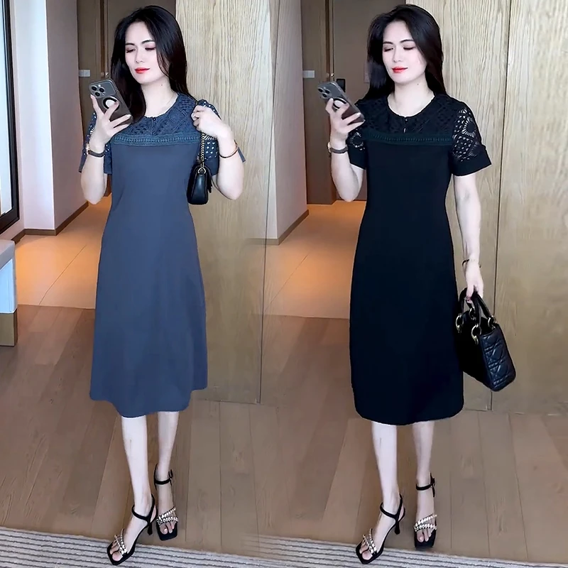 休闲短袖连衣裙女2025夏季新款洋气宽松显瘦中长款减龄T恤裙子潮