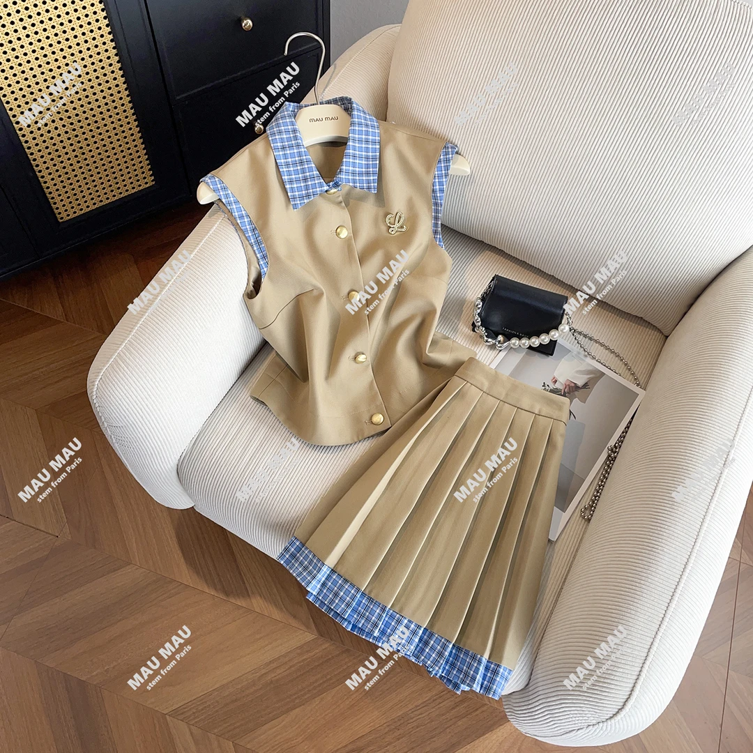 2025夏季休闲两件时尚套装女马甲外套半身裙两件套 DY7836