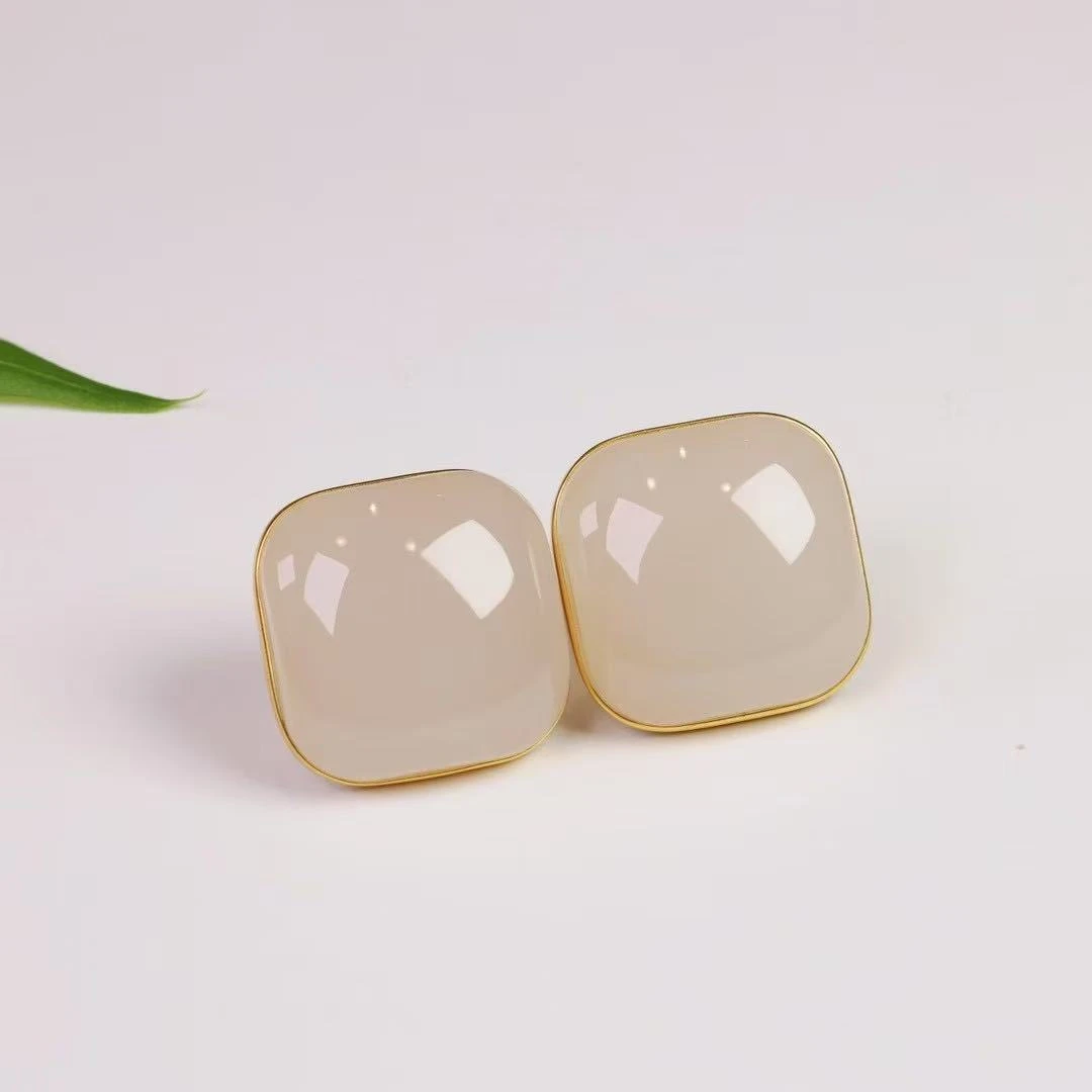 【同庆珍品】18K金和田玉藕粉耳饰 D45