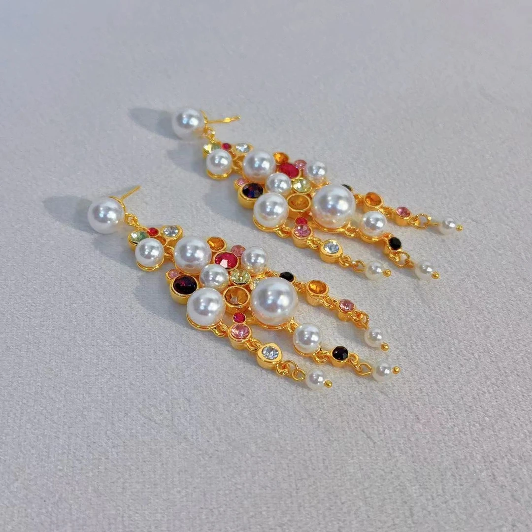 铜合金珐琅耳饰 珍珠彩宝流苏耳饰