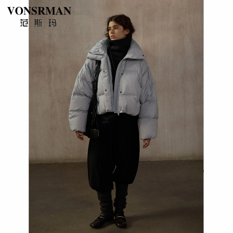 VONSRMAN连帽简约通勤短款羽绒服女2025冬季新款保暖蓄热恒温外套