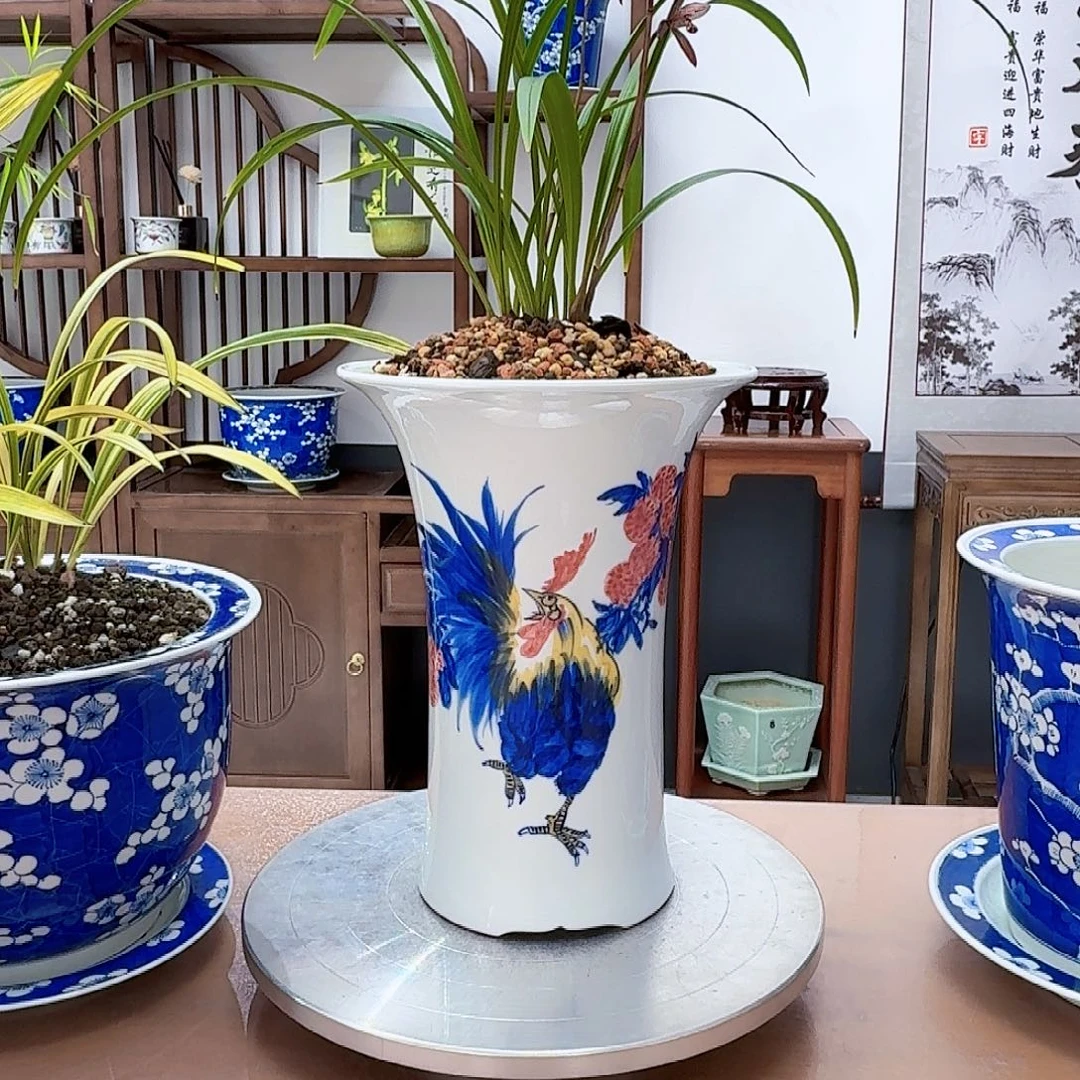飘***青花束腰陶瓷花盆