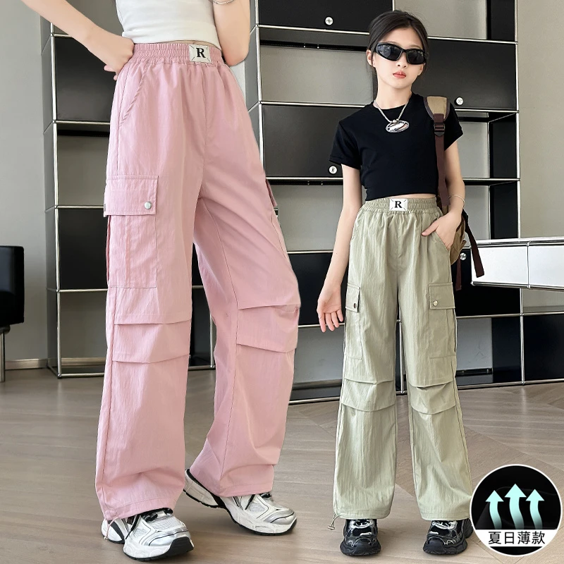 女童夏季薄款工装裤2025新款夏天韩版速干裤中大童夏装冰丝防蚊裤