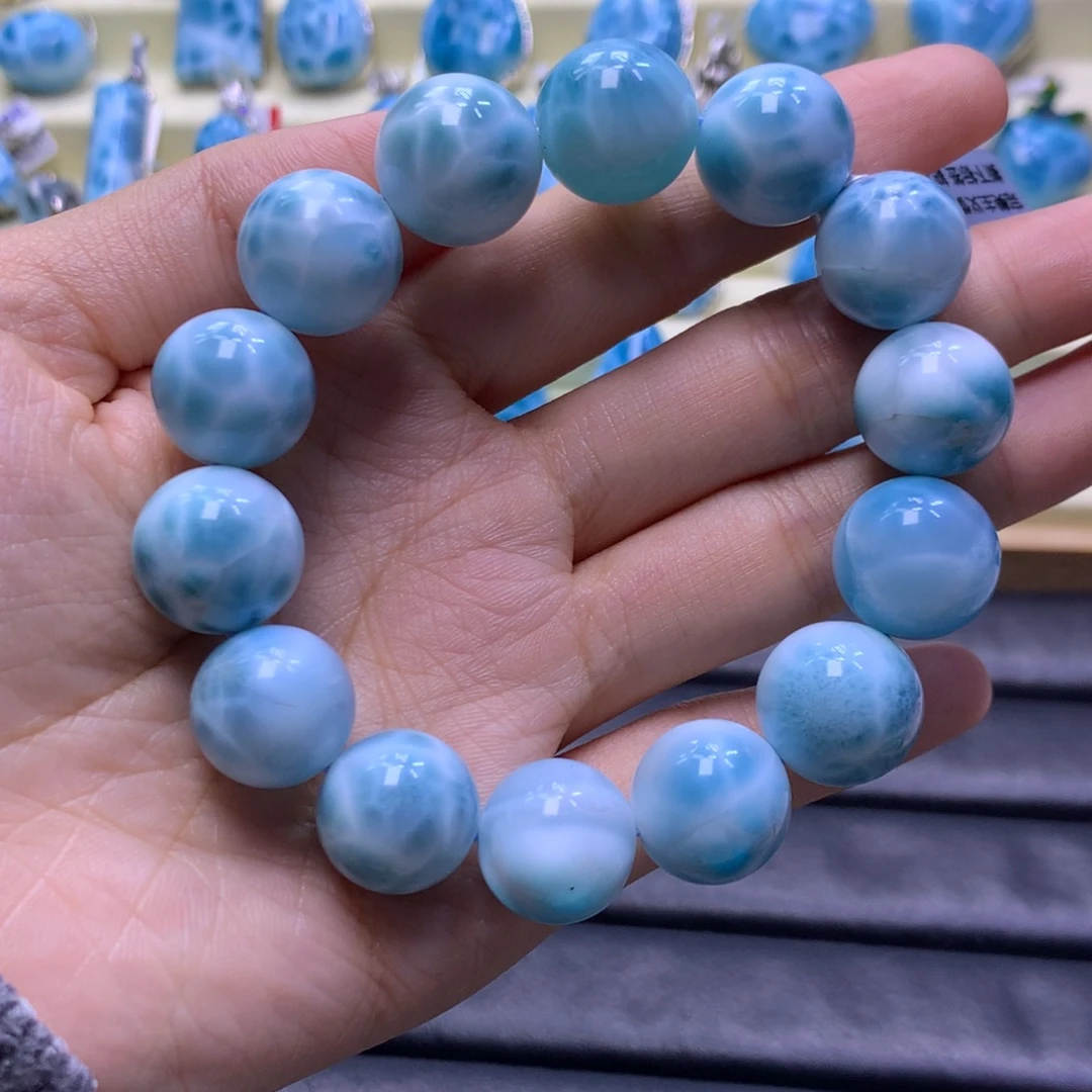 针钠钙石（海纹石）未镶嵌手串14+手串色差略异