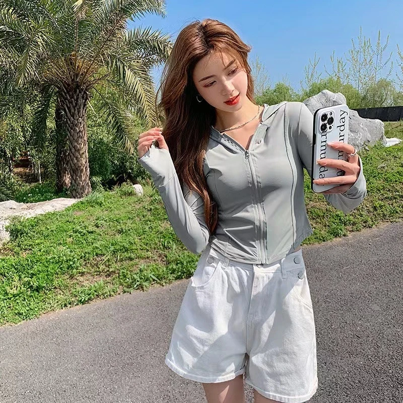 瑜伽防晒服2024夏季新款连帽防紫外线透气冰感冰丝防晒衣