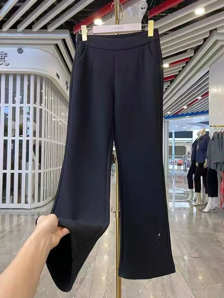 恒鑫安烫钻加绒微喇休闲裤-直播间为准