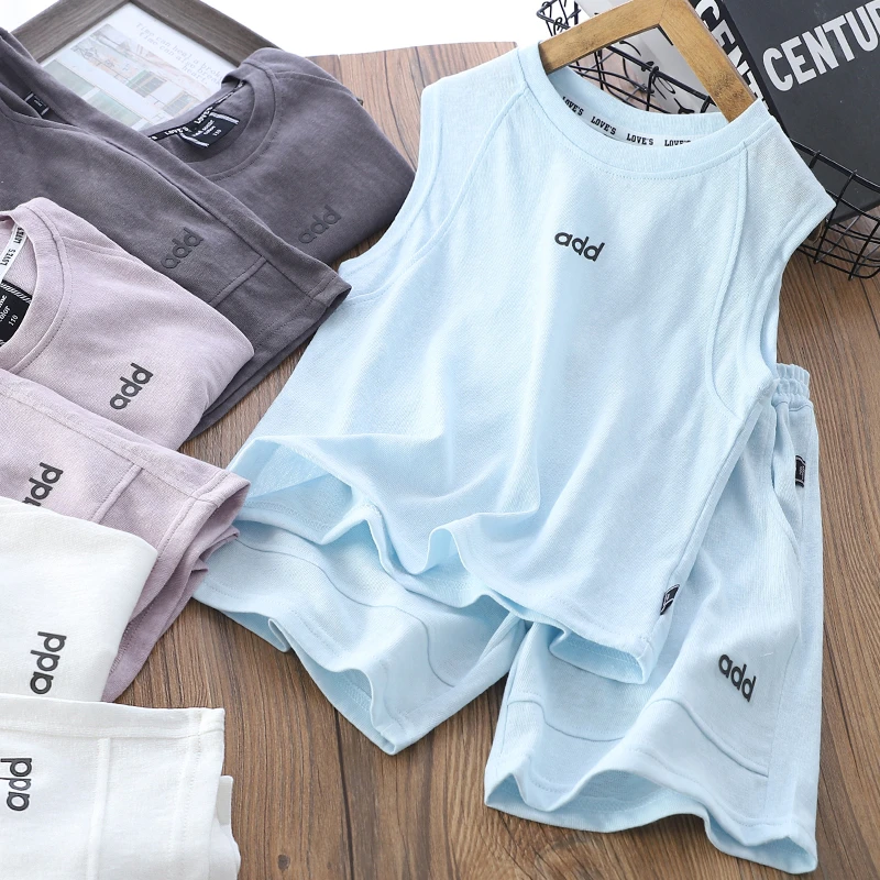 儿童男童2025夏季新款add薄款背心套装中大童拼接无袖运动两件套