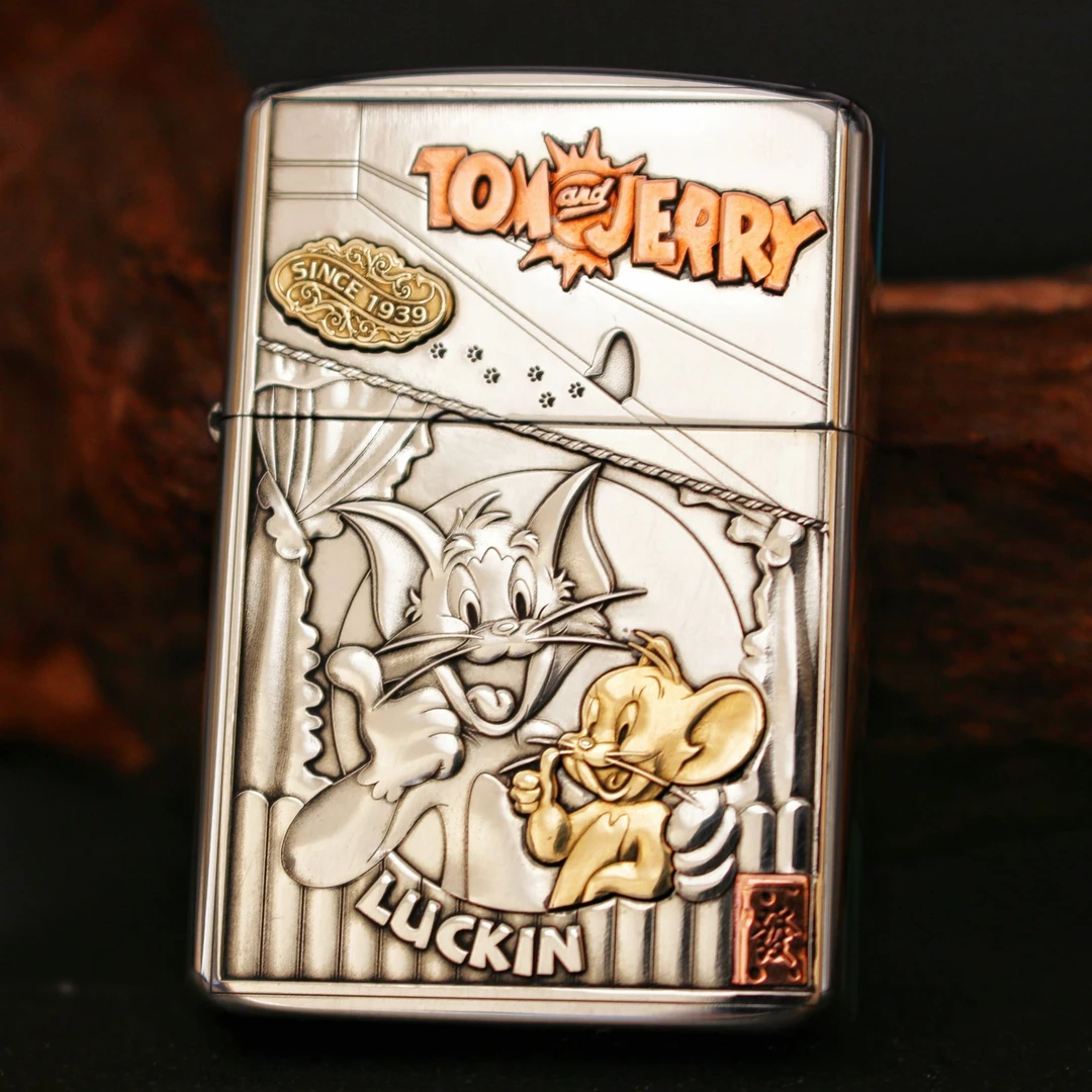 猫和老鼠二代浮雕白铜佐罗盔甲机防风煤油打火机砂轮个性创意翻盖