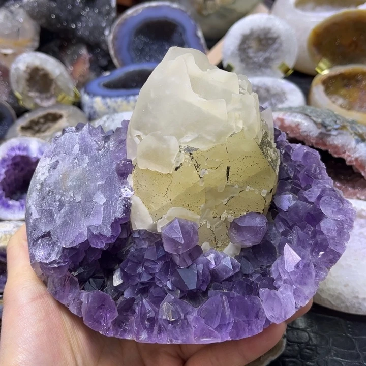 未镶嵌水晶珠宝半成品奇石紫晶花盘