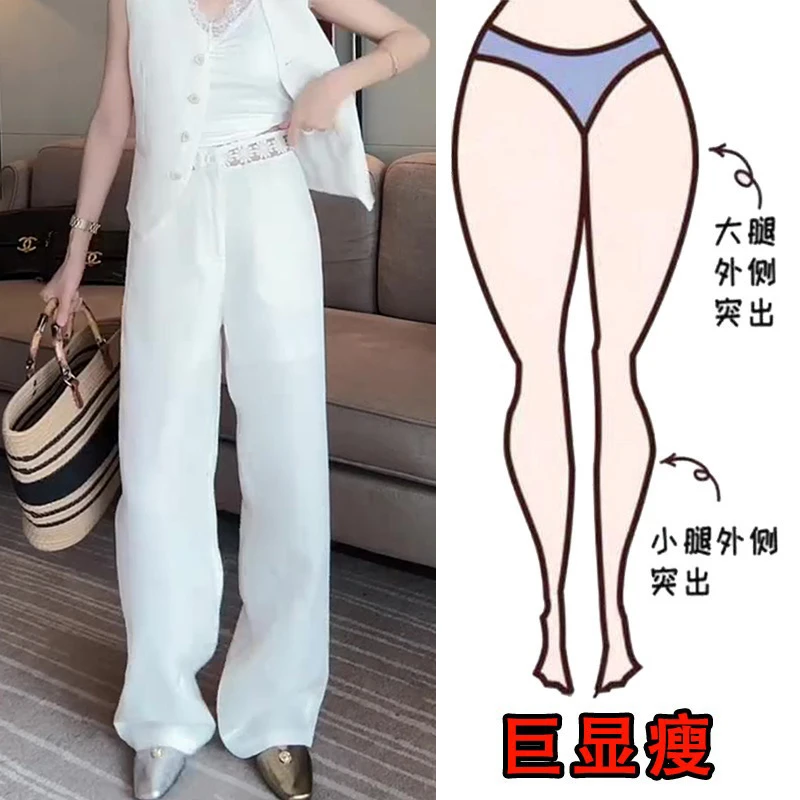 2025夏季薄款大码高腰蕾丝花边阔腿裤梨形身材显瘦百搭洋气休闲裤