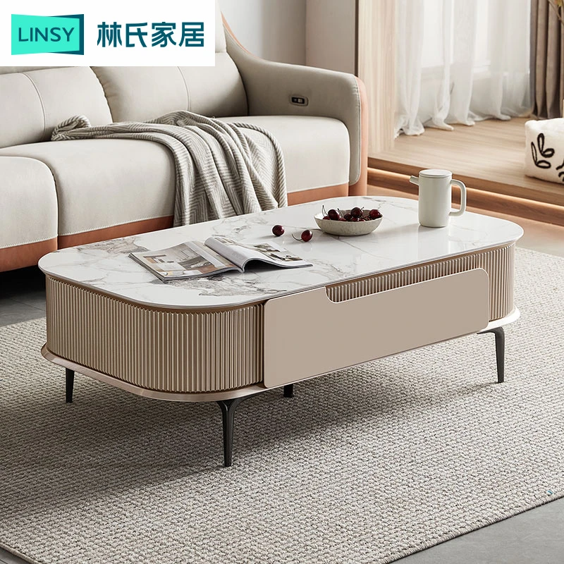 林氏家居轻奢岩板茶几香槟色客厅家用小户型高级感LS521L1-A
