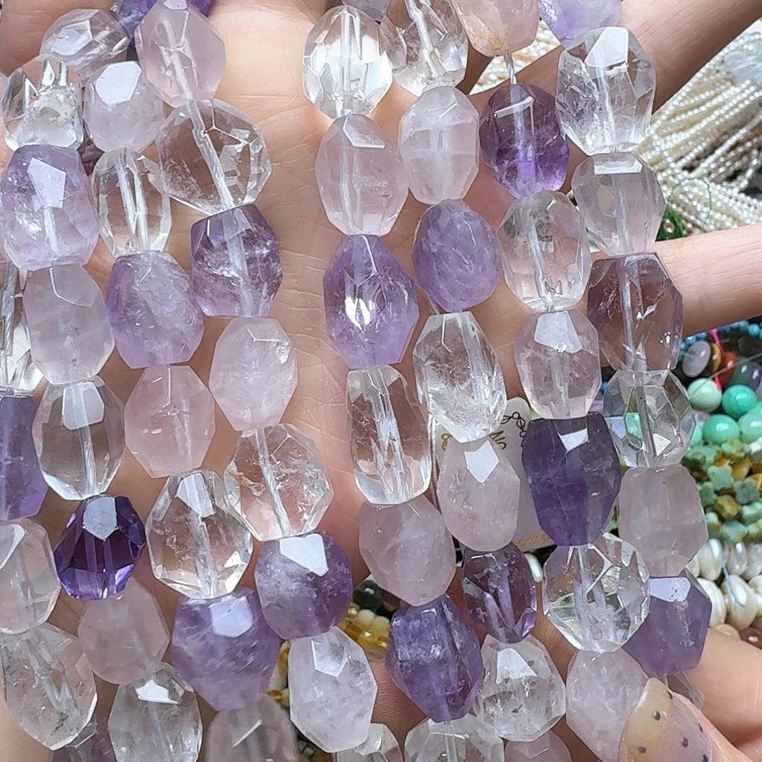 玛瑙/玉髓未镶嵌珠宝半成品一条13x16m水晶切面桶珠