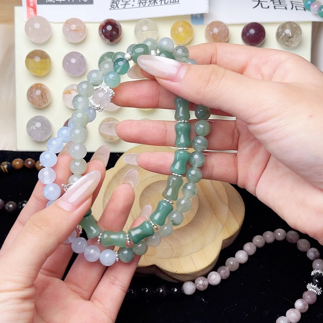 绿水晶未镶嵌手链天山翠东陵玛瑙摩根石定制款