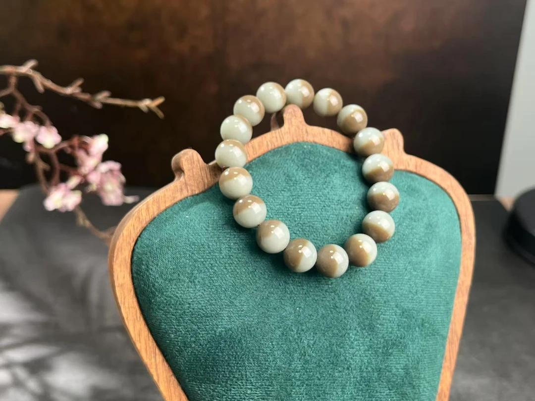 新疆和田玉老熟糖羊油聚宝盆半山半水文玩卡12-11手串多样性发一