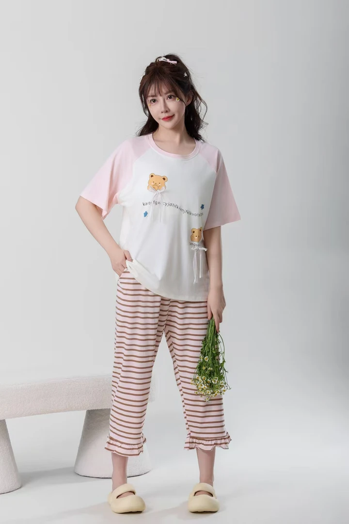 2025夏季新款甜美风休闲款圆领家居服套装可爱舒适睡衣0154