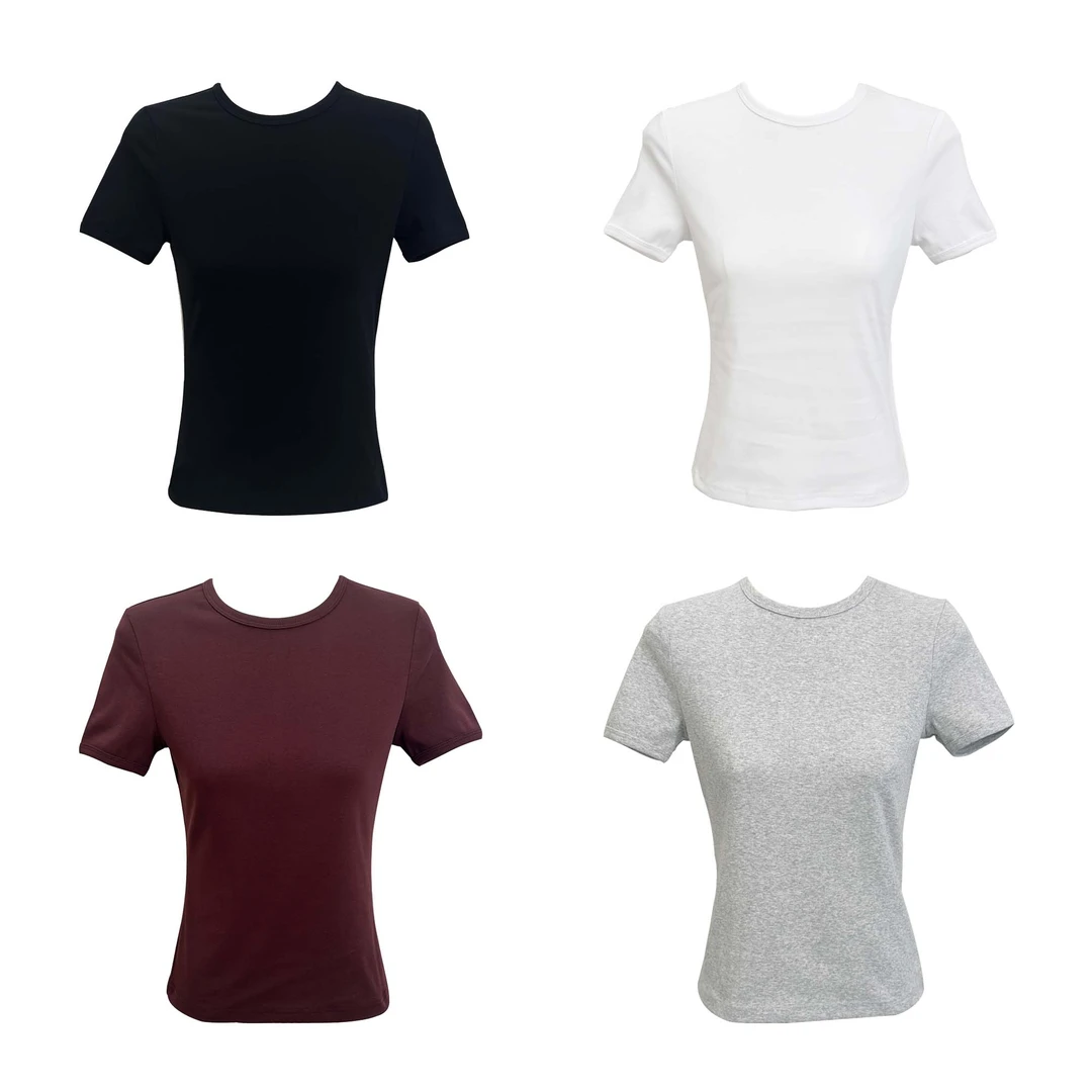 （51-100）简约风立裁拼接纯色短袖T恤（四色）