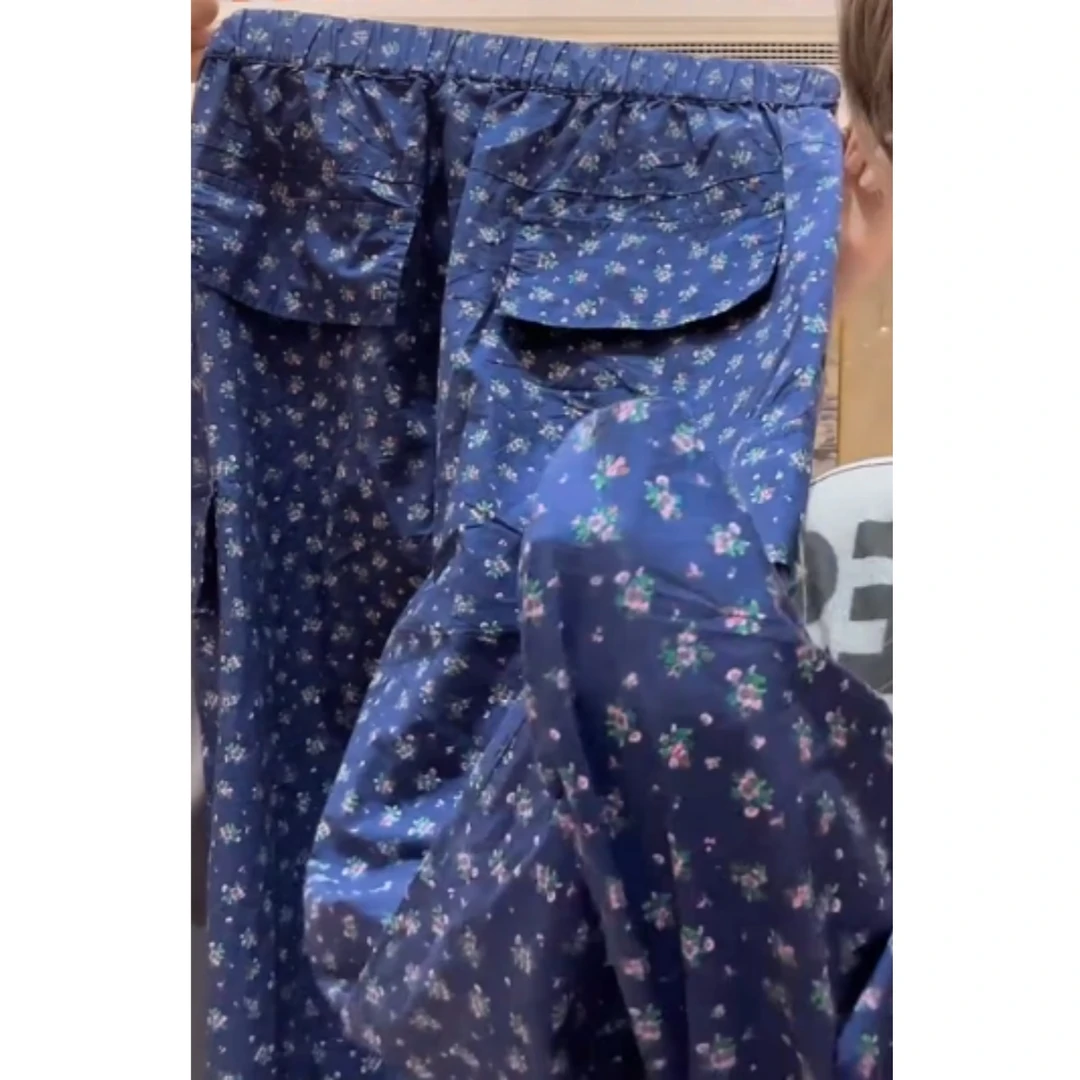 2025夏季新款高腰显瘦大码阔腿显瘦阔腿休闲蓝碎花裤