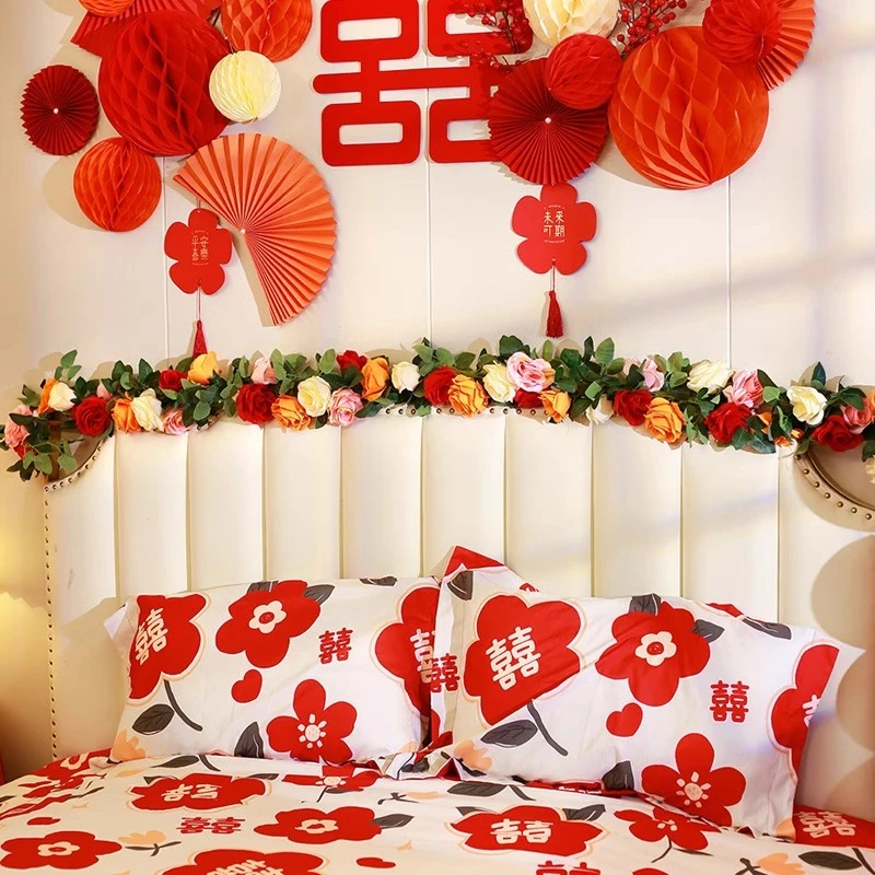 结婚床头仿真花婚房布置装饰花藤摆花新房卧室沙发婚庆假花藤条