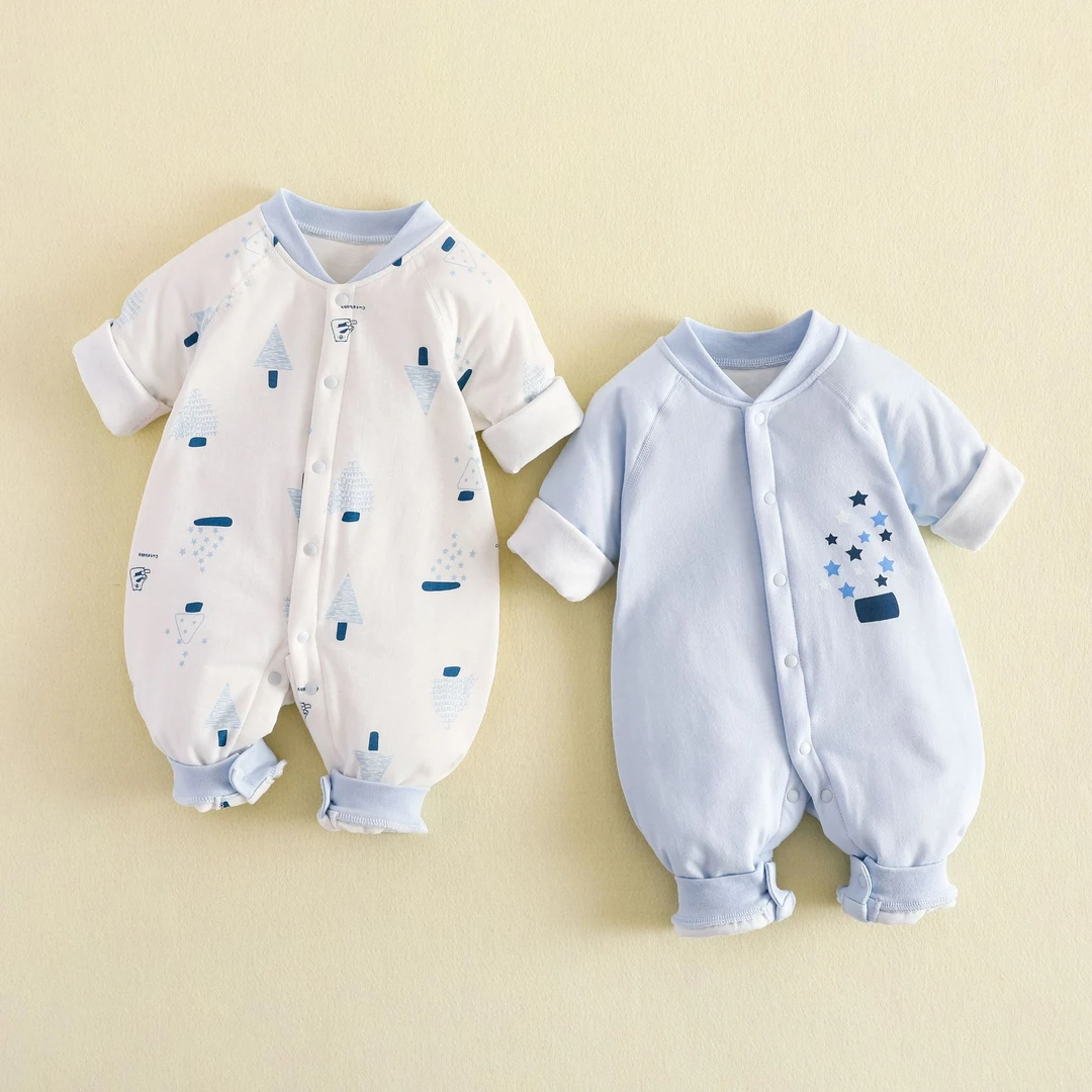 新生儿无骨对开薄棉连体衣宝宝秋冬保暖哈衣棉衣服婴儿爬爬服
