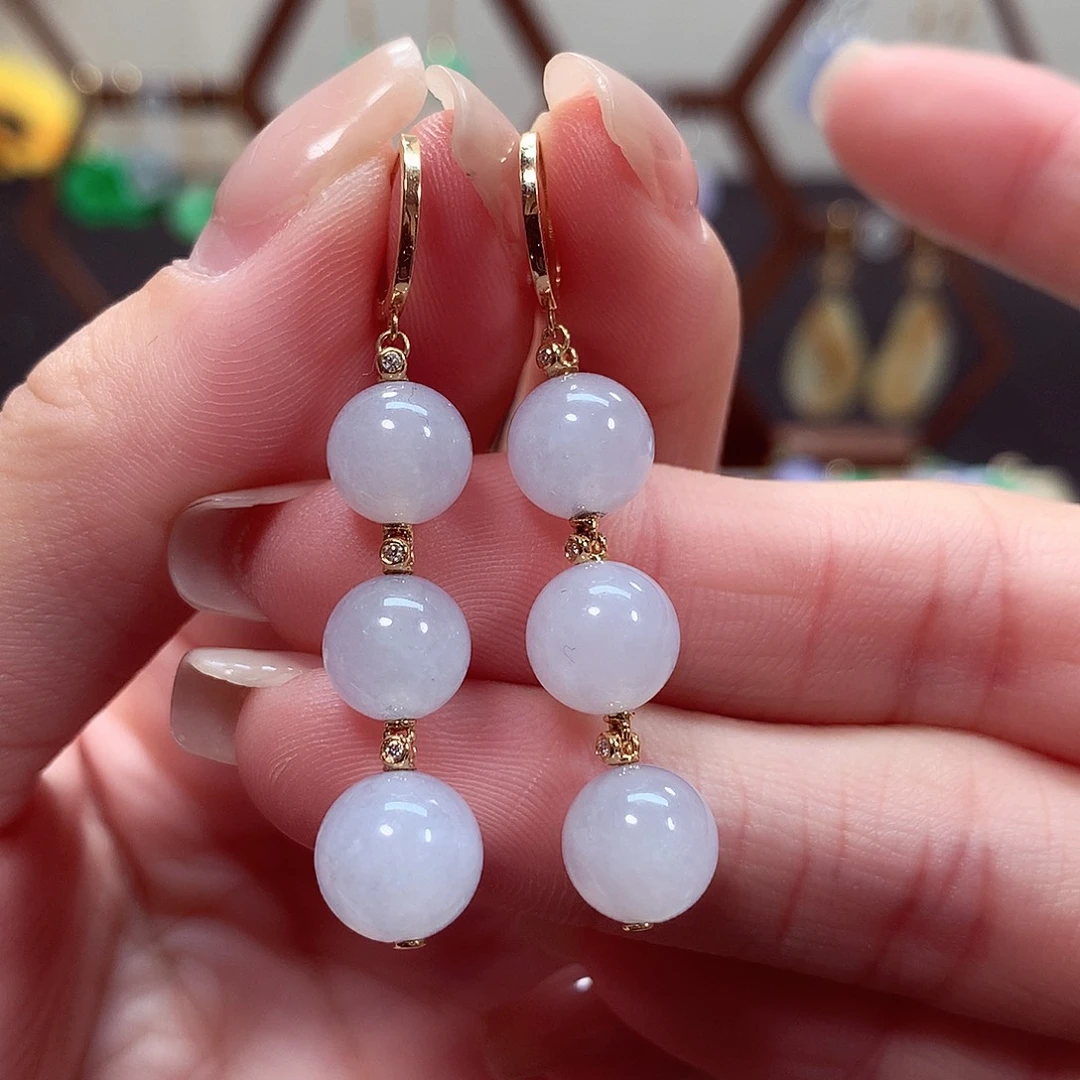 翡翠耳饰18K金镶嵌天然翡翠