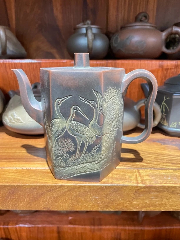 黎昌权八方手拍仙鹤茶壶