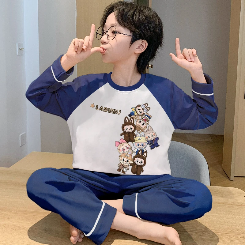 儿童睡衣秋季纯棉新款拉布布中大男童家居服小孩青少年套装6-12岁