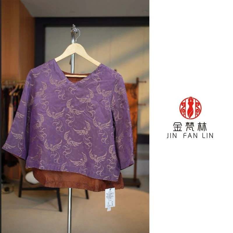【凤凰于飞】新中式国风重磅桑蚕丝双面穿V领上衣复古高端妈妈装