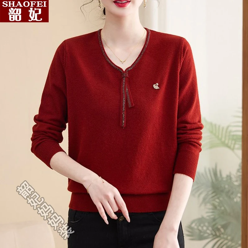 中年妈妈春秋装高贵针织小衫2025新款时尚洋气中老年女装打底毛衣