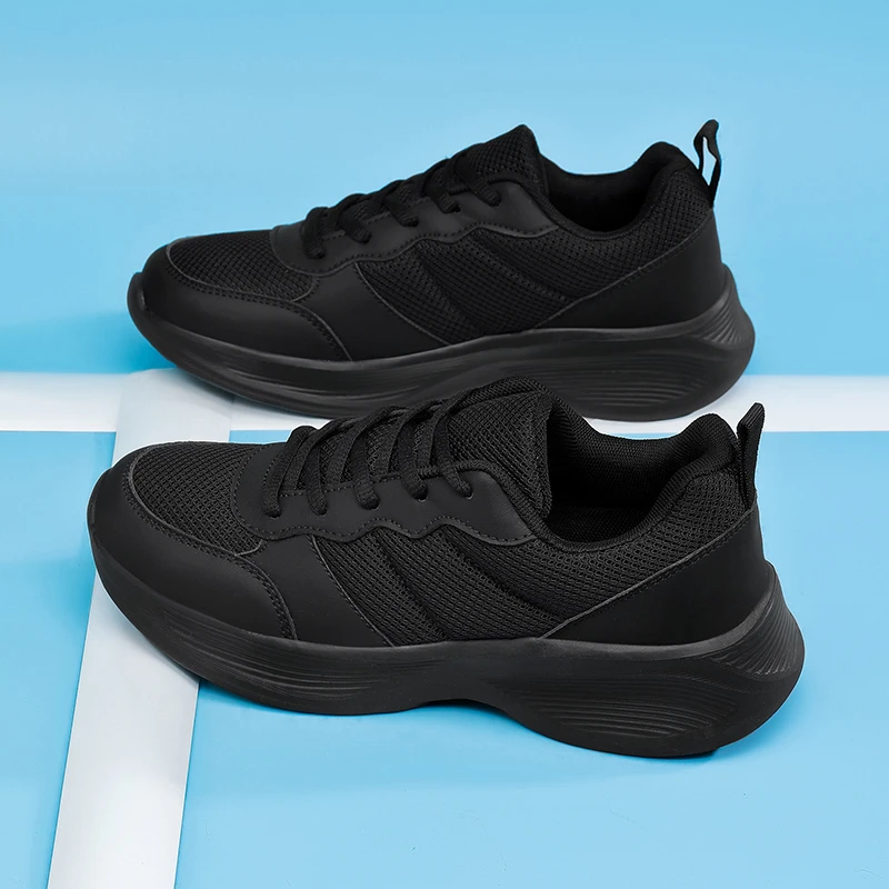 情侣鞋男鞋女网面透气平底跑步鞋运动鞋软底超轻跑鞋黑色工作鞋