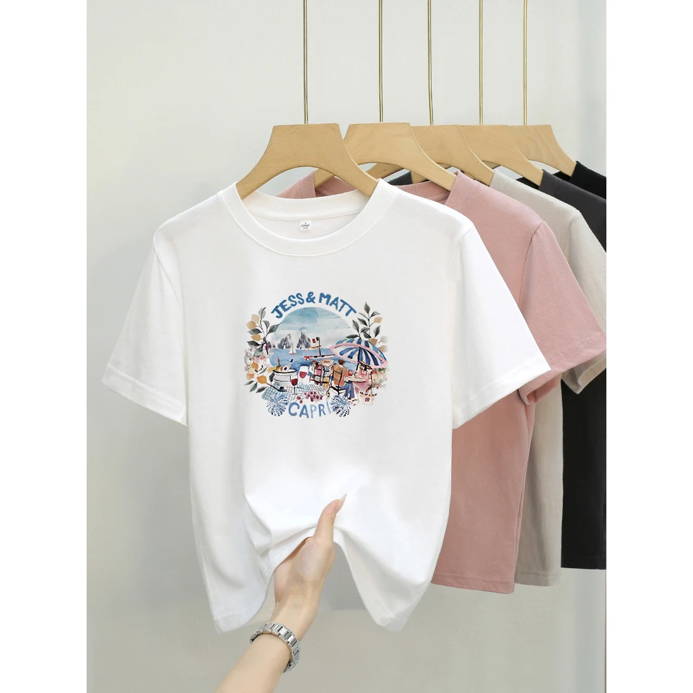 海边世界 夏季印花短款显瘦百搭设计感小众设计师t恤