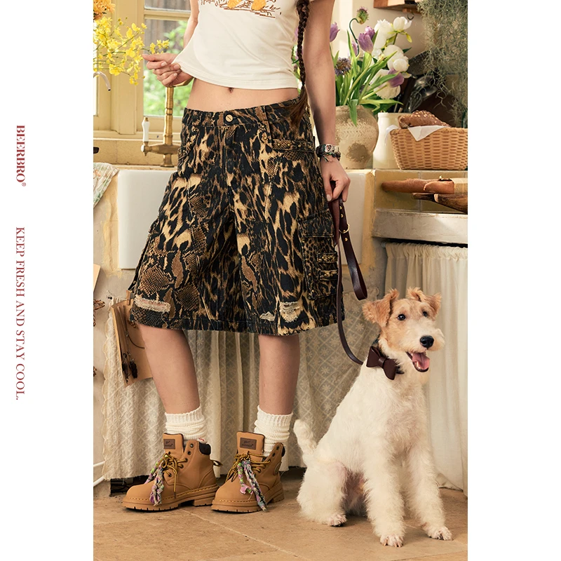 『玩乐夏日高精码喷绘豹纹蛇印花5分阔腿工装裤BZ25XXX0748-1SJ04F