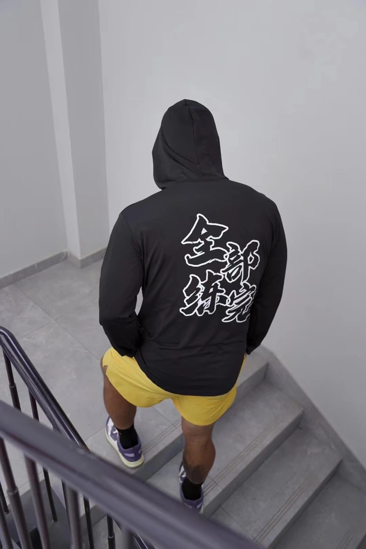 洛克全部练完长袖健身速干路亚连帽衫一体式夏季防晒衣