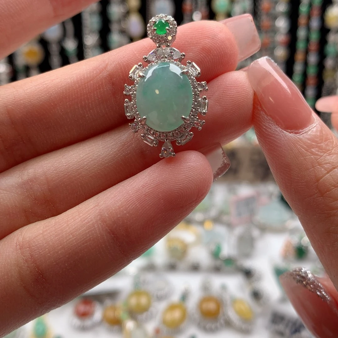 翡翠银S925镶嵌吊坠(不含链)223444