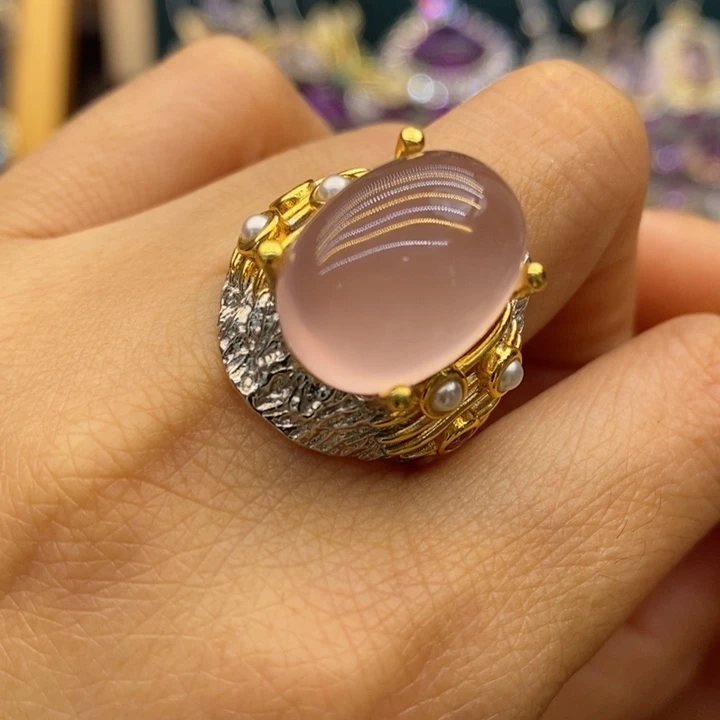 水晶戒指银S925镶嵌天然水晶戒指