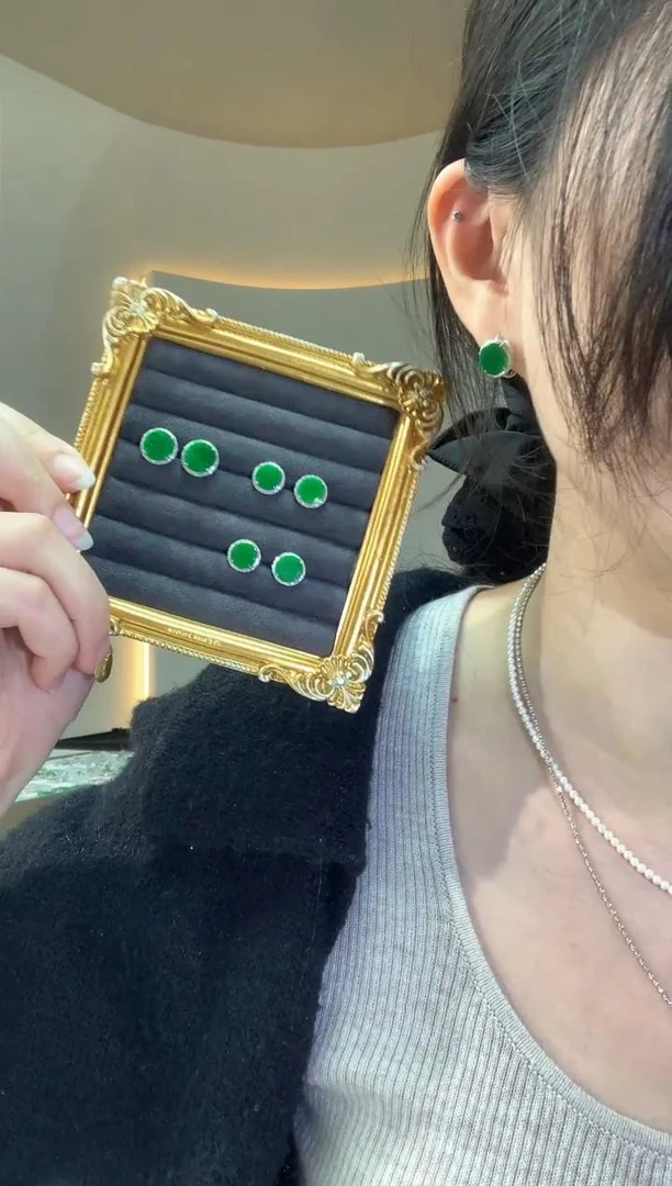 【大版】翡翠圆牌耳饰-18k金-多样性发其一PYD12|CXQ4