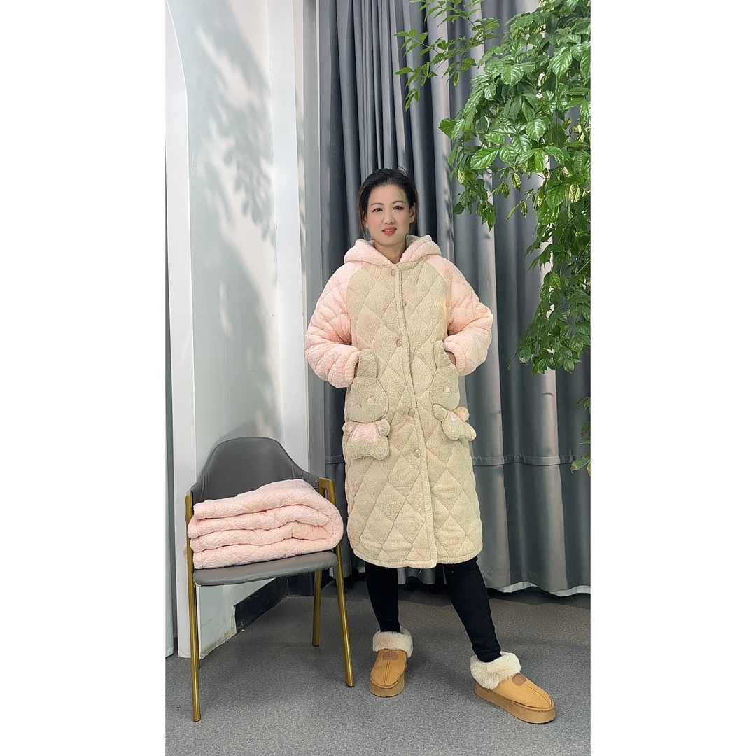 冬季冬款睡衣【扣号】时尚雪尼尔面料三层夹棉加厚舒适家居服套装
