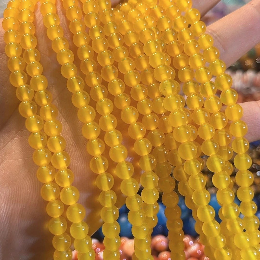 玛瑙/玉髓合金珠宝半成品A货黄玛瑙一条6mm