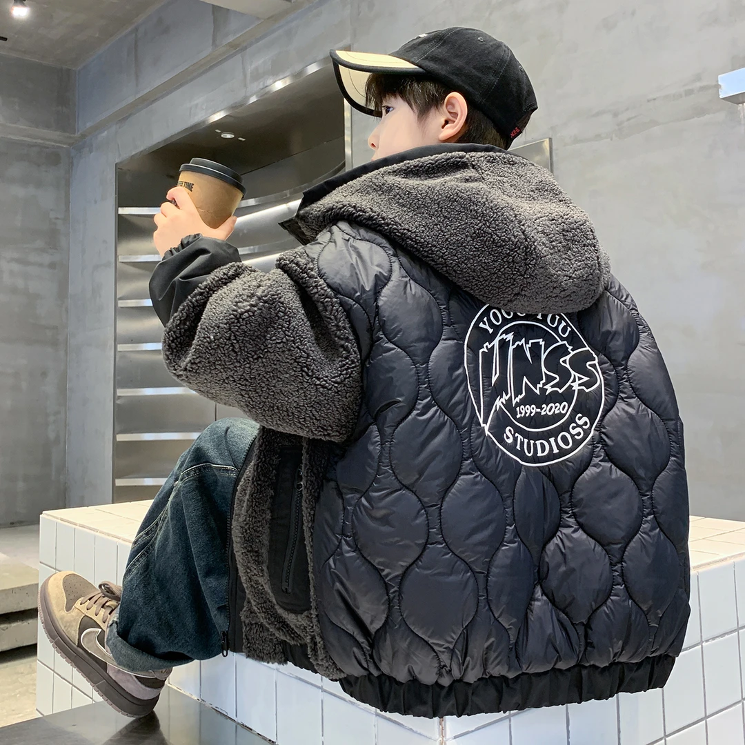 儿童装男童冬装夹棉外套2025新款中大童秋冬季加厚男孩保暖毛毛衣