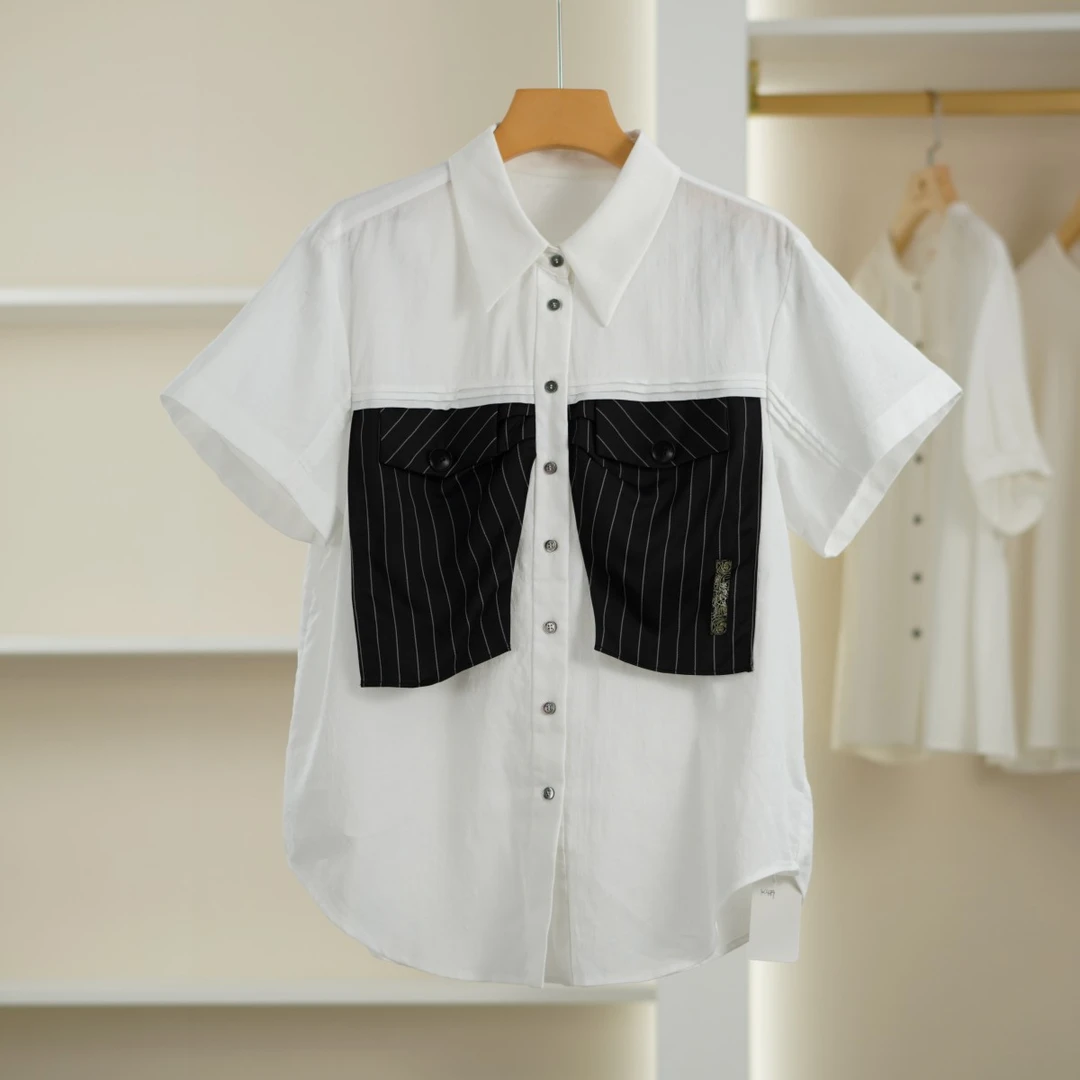 麦迪尚品【H】K489女装夏款简约百搭短袖衬衫品牌折扣  D组