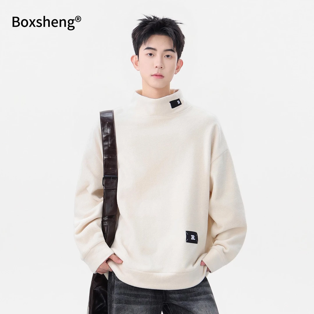 摇粒绒春秋卫衣男款宽松落肩套头长袖秋季加绒保暖外穿男生款上衣