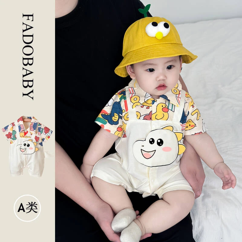 夏款婴儿衣服卡通新生男宝宝连体衣纯棉夏装短袖薄款男童外出爬服