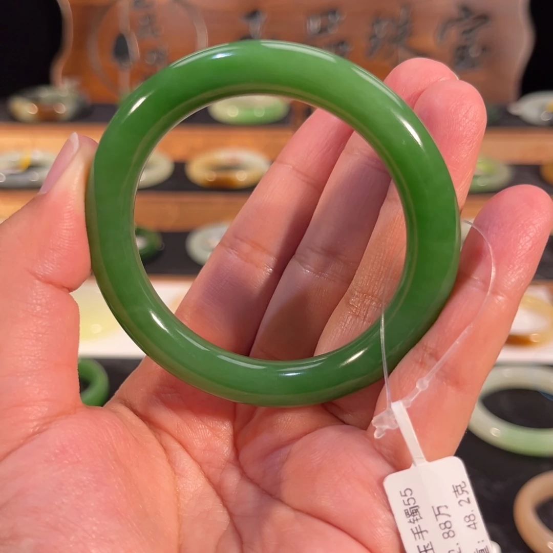 和田玉未镶嵌手镯正阳绿碧玉圆条 强推