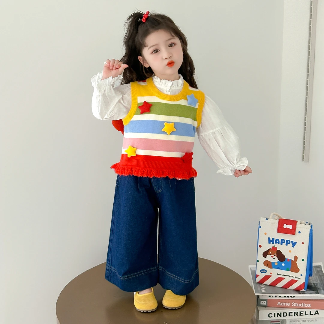 女童秋装套装2025新款洋气时髦星星儿童马甲女小童秋款女宝宝衣服