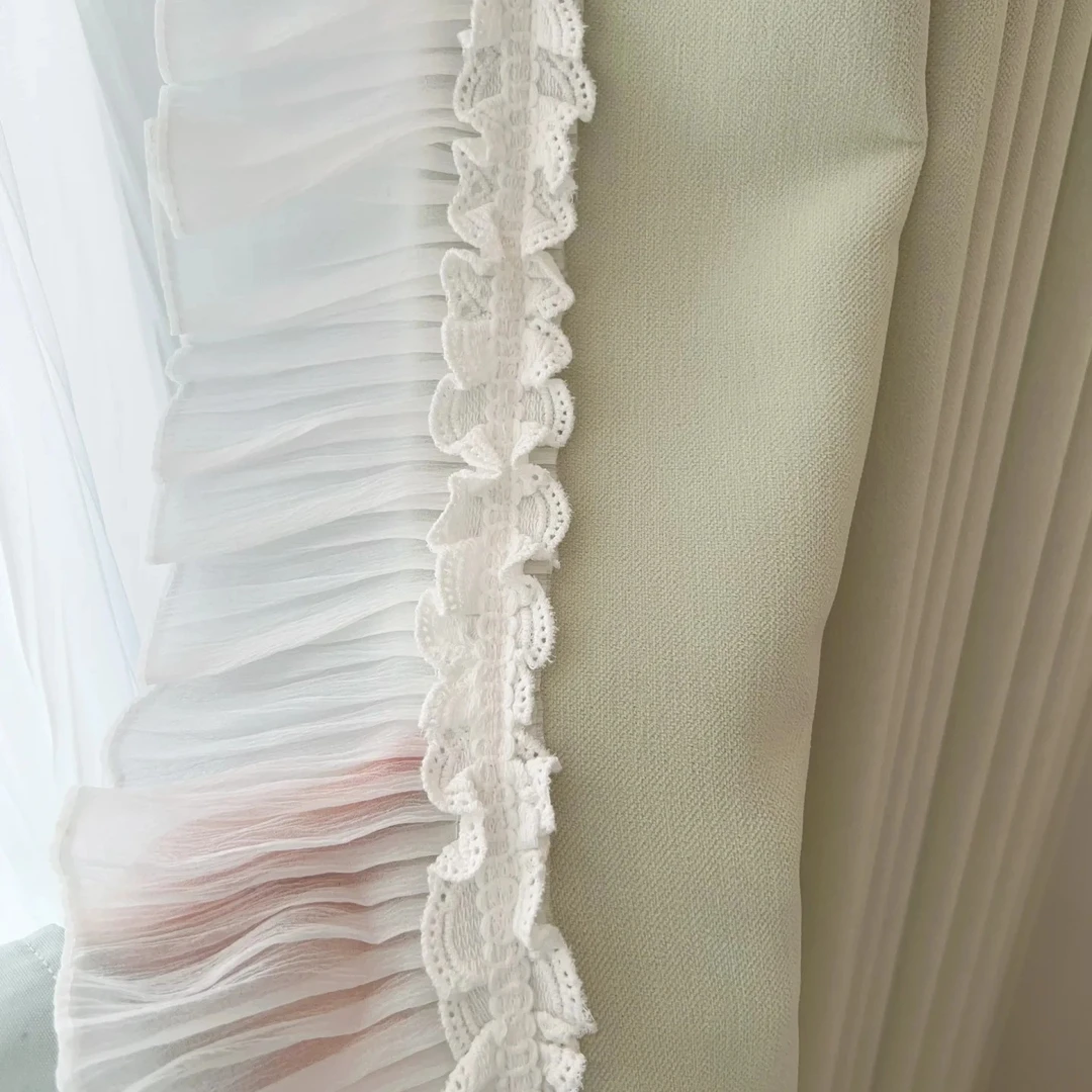窗帘白色花边荷叶侧边拼接帘头褶皱立边蕾丝服装领口裙边装饰辅料