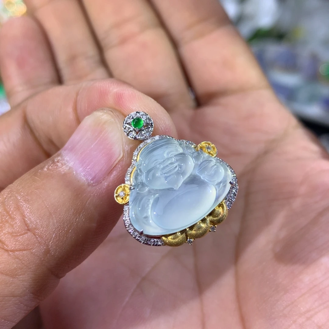 翡翠18K金镶嵌吊坠(不含链)
