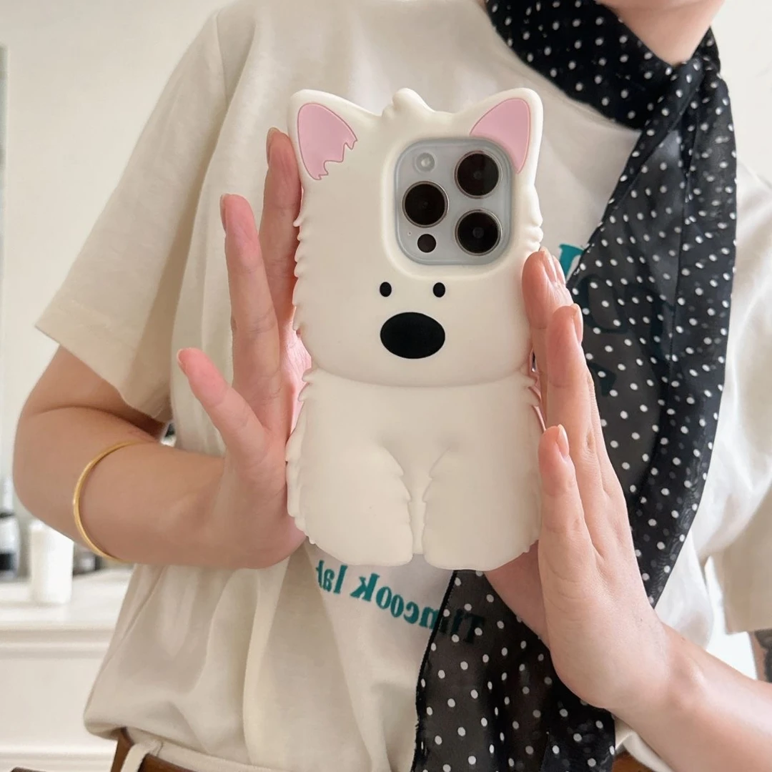 【适用苹果】女款西高地小狗可爱iPhone16卡通15立体趣味硅胶手机壳