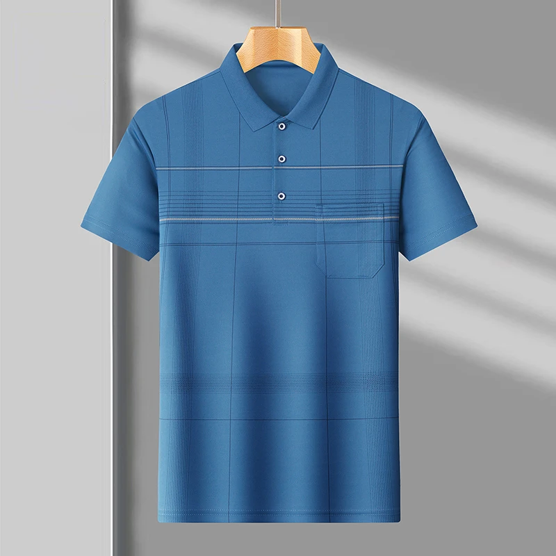 夏季薄款冰丝短袖翻领男T恤中年爸爸装休闲半袖打底上衣宽松大码