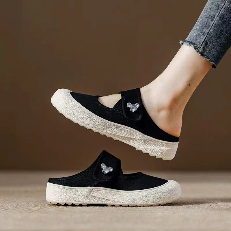 C5892 黑色  平底包头拖鞋女2025新款时尚休闲凉拖